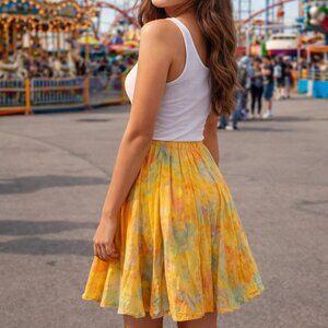 Free People Sunny Tie-Dye Pleated Mini Skirt Flowy Summer Festival EUC - Small